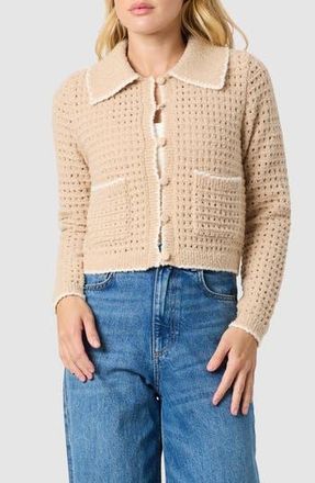 All in Favor Contrast Trim Point Collar Cardigan in Oatmeal/Ivory at Nordstrom Rack, Size X-Small