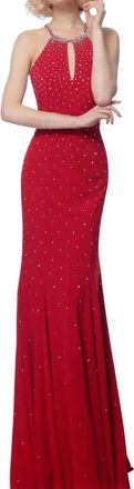Jovani Beaded Jersey Dress In Red
