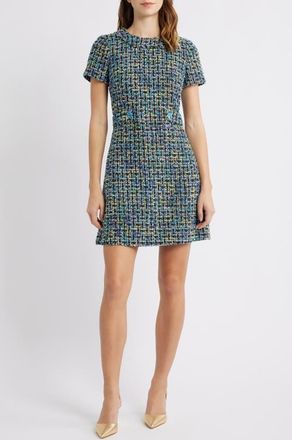 Eliza J Metallic Tweed Dress in Azure Black at Nordstrom, Size 12