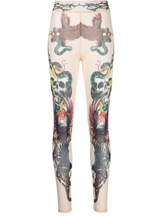 Philipp Plein tattoo-print semi-sheer leggings - Neutrals