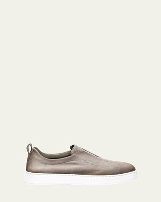 Santoni Mens Victory Logo Suede Slip-On Sneakers