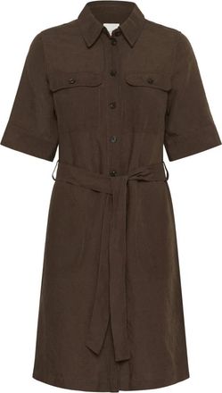 Part Two Overhemdjurk met Riem en Zakken - Dames - Shirt Kleedjes - Bruin - XL - Linnen - Kleedjes