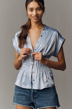 Pilcro The Linden Silky Pleated Waisted Blouse by Pilcro