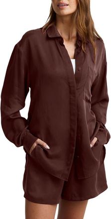 Beyond Yoga Sunkissed Cupro Button Down Shirt in Iced Mocha at Nordstrom, Size X-Small