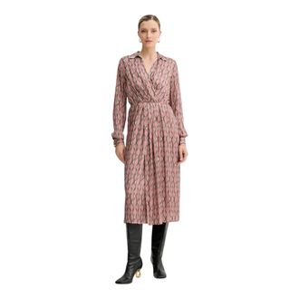 Fracomina Regular Fit Midi Jurk met Conceptueel Patroon - Dames - Casual kleedjes - Roze - S - Polyester - Kleedjes