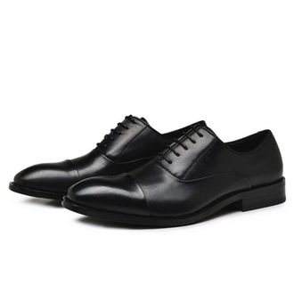 Generic Dress Oxford for Men Lace Up Square Cap Toe Leather Rubber Sole Block Heel Anti-Slip Low Top Non Slip Business(7.5 UK) Black