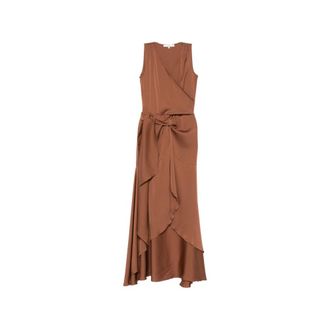 Nouvelle/Silk95Five Maxi Dresses, female, Brown, Size: XS V-neck Draped Maxi Dress