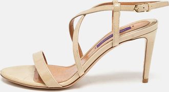 Ralph Lauren Beige Patent Leather Crisscross Ankle Strap Sandals