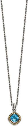 Diamond2Deal Sterling Silver with 14K Accent Cushion Swiss Blue Topaz Pendant Necklace
