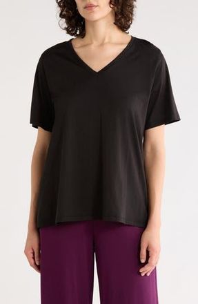 Eileen Fisher V-Neck Organic Cotton Knit T-Shirt in Black at Nordstrom Rack, Size X-Small