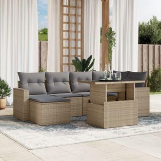 vidaXL Set Sof&aacute;s De Jard&iacute;n 7 Piezas Y Cojines Rat&aacute;n Sint&eacute;tico Beige Vidaxl