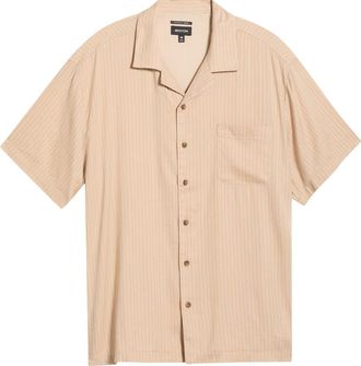 Brixton Bunker Slub Print Camp Shirt in Italian Clay Stripe at Nordstrom, Size Xx-Large