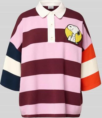 Essentiel Oversized Poloshirt mit Snoopy-Print Modell JICE STRIPED EMBO in Bordeaux, Gr&ouml;&szlig;e XS