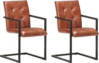 vidaXL Sillas Voladizas De Comedor 2 Unidades Cuero Aut&eacute;ntico Marr&oacute;n Vidaxl