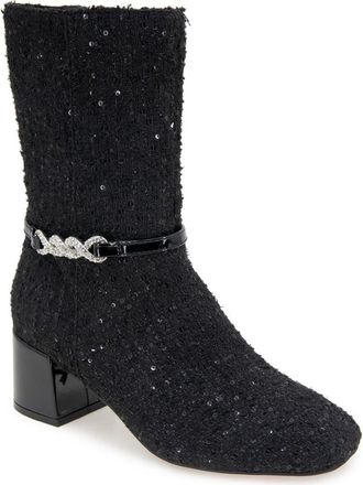 Kenneth Cole Reaction Lacey Block Heel Boot in Black Fabric at Nordstrom Rack, Size 6.5