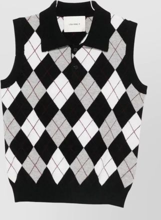 Lisa Yang cashmere sleeveless diamond-print polo top
