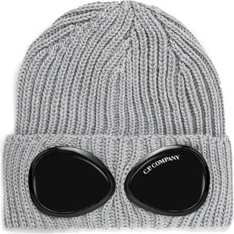 C.P. Company Extrafijne Merino Wol Goggle Beanie - Heren - Hoeden - Grijs - ONE Size - Wol - Accessoires