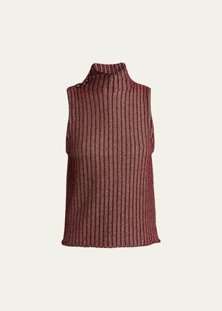 Giorgio Armani Button Turtleneck Rib Knit Tank Top