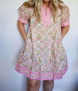 Merci Rebecca Floral Drop Waist Mini Dress In Garden Bloom