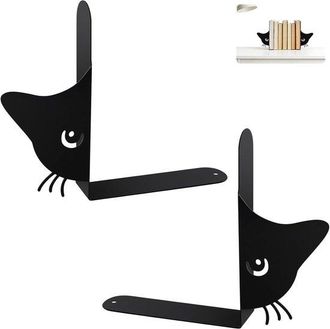 OEM Juego De 2 Sujetalibros Con Forma De Gato (negros), Sujetalibros De Metal Con Un Bonito Dise&ntilde;o De Gato, Para Escritorio Y Estanter&iacute;a