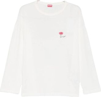 Kenzo Tulip Long Sleeve Relax T-Shirt - Dames - Longsleeves - Wit - L - Nylon - Tops