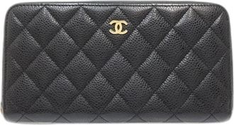 Chanel Matelasse Black Grained Calfskin Long Wallet (Bi-Fold) (Pre-Owned)