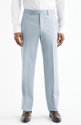 Zanella Devon Flat Front Plaid Wool Dress Pants in Blue at Nordstrom, Size 32