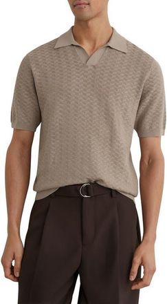 Reiss Sol Geo Open Stitch Knit Polo in Taupe Brown at Nordstrom, Size Xx-Large