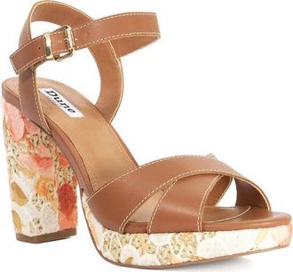 Dune London Ladies MONIQUE Leather Floral Pattern Platform Heels Size UK 7 Smart Sandals