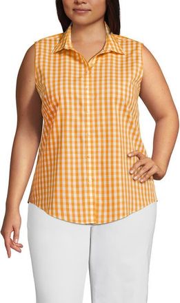 Lands End Plus Size No Iron Sleeveless Shirt in Sweet Mango Gingham at Nordstrom, Size 1X