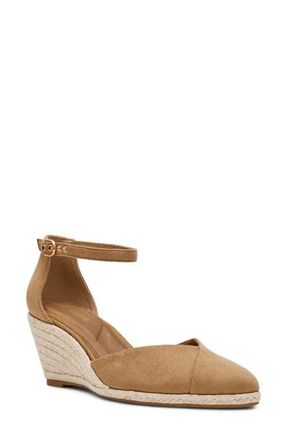 Anne Klein Wilmott Ankle Strap Espadrille Wedge Sandal in Sand Suede at Nordstrom, Size 5.5