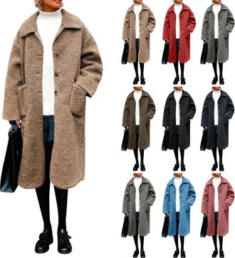 Generic Teddy Bear Coats for Women UK Faux Fur Lamb Velvet Overcoats Elegant Warm Winter Coats for Womens Classic Notched Lapel Single Breasted Trench Coat Th