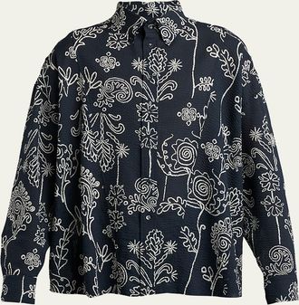 Giorgio Armani Mens Textured Cotton Linework Button-Down Shirt