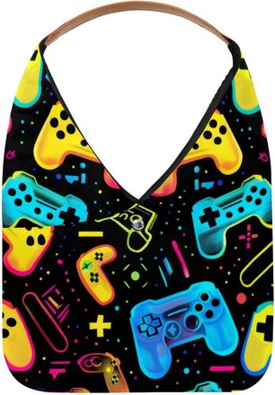 Generic Color Joystick Game Pattern Reusable Lightweight Grocery Bags - Foldable Into Compact Pouch, Washable & Sturdy, Multipurpose for Shopping and Travel