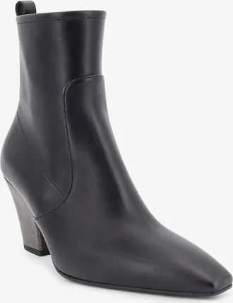 Brunello Cucinelli Womens Ankle Boots Precious Heel Leather Black