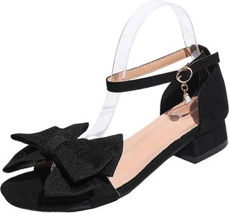 Generic Ladies Summer Sandals Bow Open Toe Strappy Sandal Solid Color Stylish Lightweight Comfortable Casual Elegant Heeled Sandals Outdoor Beach