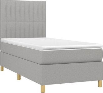 vidaXL Vidaxl - Cama Box Spring Colch&oacute;n Y Luces Led Tela Gris Claro 90x190 Cm