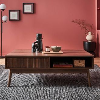 Sweeek Grooved Wood Detail Coffee Table in Brown