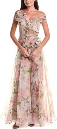Teri Jon by Rickie Freeman Organza Floral Ruffle Trim Inset Dress