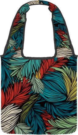 Generic Tropical Pattern Reversible Canvas Shoulder Tote - Double-Sided Print, 12oz Cotton, 27cm Drop, Fold-Flat Bag for Travel, Shopping, Street Outings