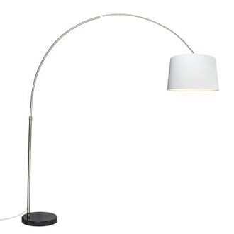 QAZQA Moderno L&aacute;mpara De Arco De Acero Con Pantalla De Tela Blanca 45 Cm - Xxl Textil /acero Alargada Adecuado Para Led Max. 1 X 60 Watt - Qazqa