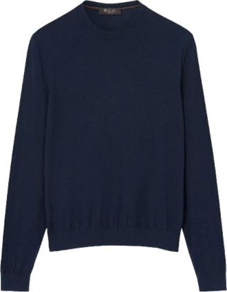 Loro Piana Blauwe Crewneck Sweatshirt Klassieke Silhouet - Heren - Ronde hals truien - Blauw - XL - Wol - Truien & Vesten