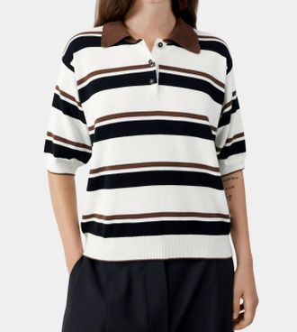 CORDERA Organic Cotton Striped Polo Shirt In White Multi