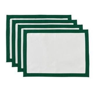 Solino Home Linen Placemats - Classic, 14 x 19 in Rainforest And White at Nordstrom, Size Medium