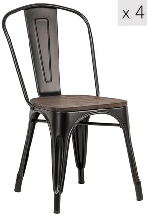 Nordlys Set of 4 Industrial Metal Wood Dining Chairs in Black