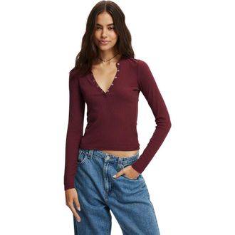 Cotton On Womens Ryan Henley Long Sleeve in Sour Cherry at Nordstrom, Size Xx-Large