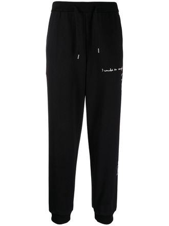 Ports V slogan-print track pants - unisex - Cotton - L - Black