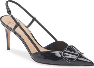 Valentino Garavani VLOGO Pointed Toe Slingback Pump in Black at Nordstrom, Size 10.5Us
