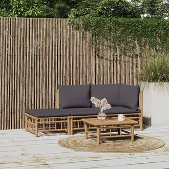 vidaXL Set De Muebles De Jard&iacute;n 3 Piezas Bamb&uacute; Con Cojines Gris Oscuro Vidaxl