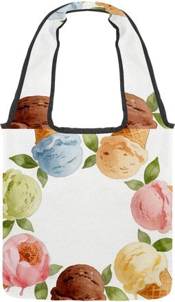 Generic Mint Berry Breeze Reversible Canvas Shoulder Tote - Double-Sided Print, 12oz Cotton, 27cm Drop, Fold-Flat Bag for Travel, Shopping, Street Outings